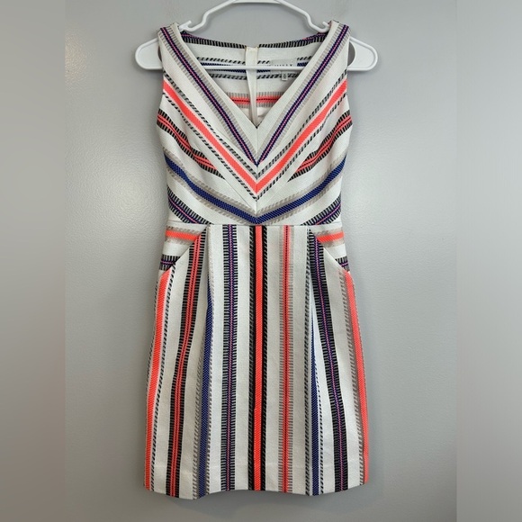 Milly Striped Sleeveless V-neck Multicolor Mini Dress Size 2 - Picture 1 of 11